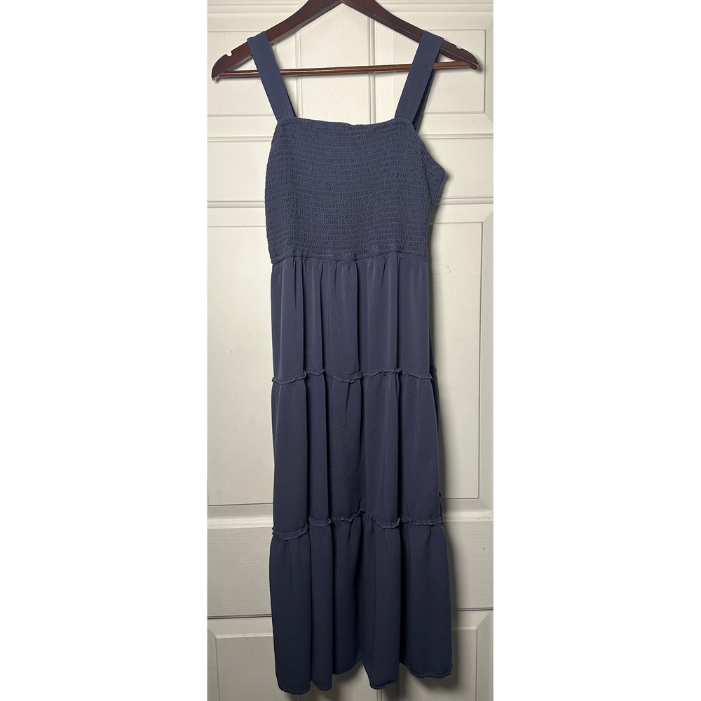 Jim & Nora‎ Blue/Purple Smocked Tiered Midi Dress Women's XL Cottagecore Prairie